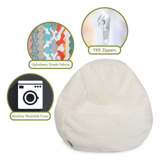 Solid Cream Sherpa Large Bean Bag Chair